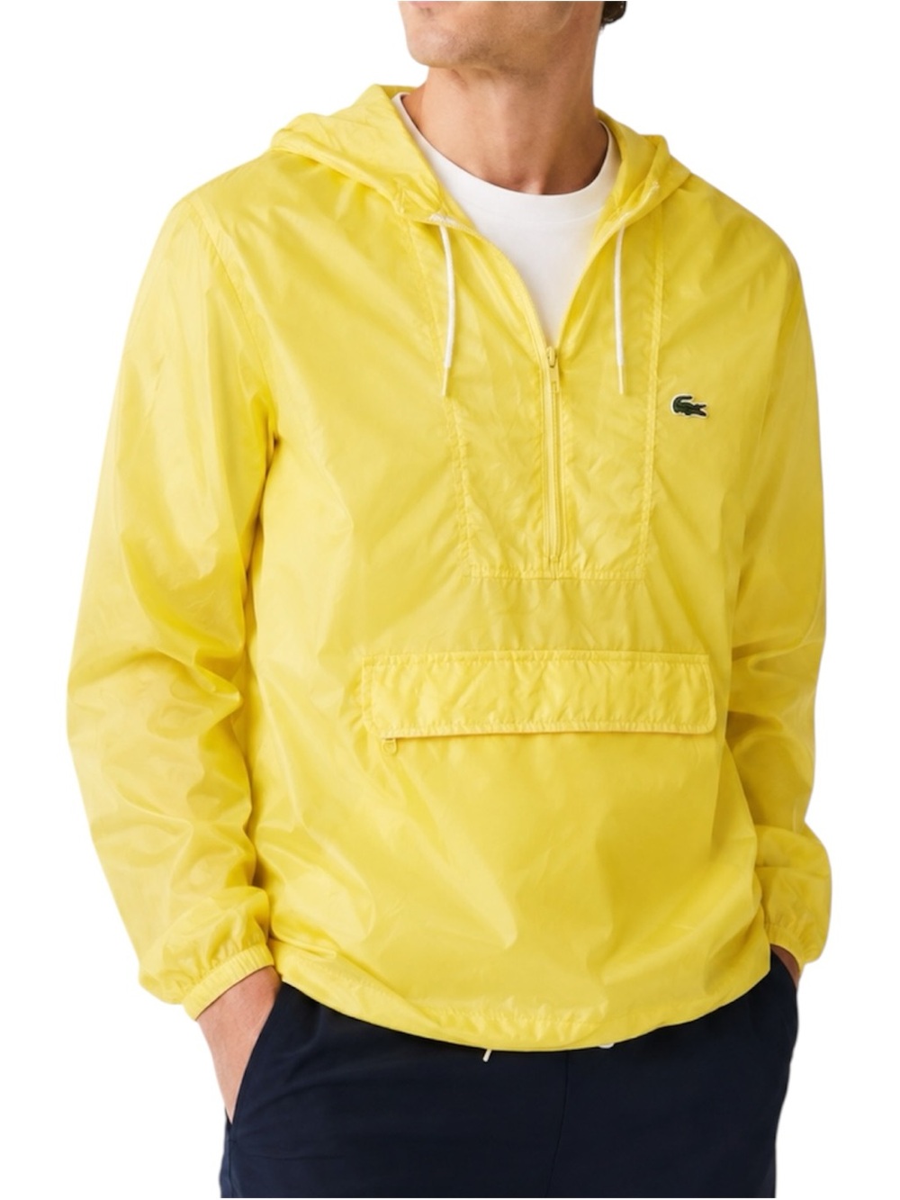 Vintage Izod Lacoste Yellow Nylon Anorak Hooded Windbreaker Half Zip Large